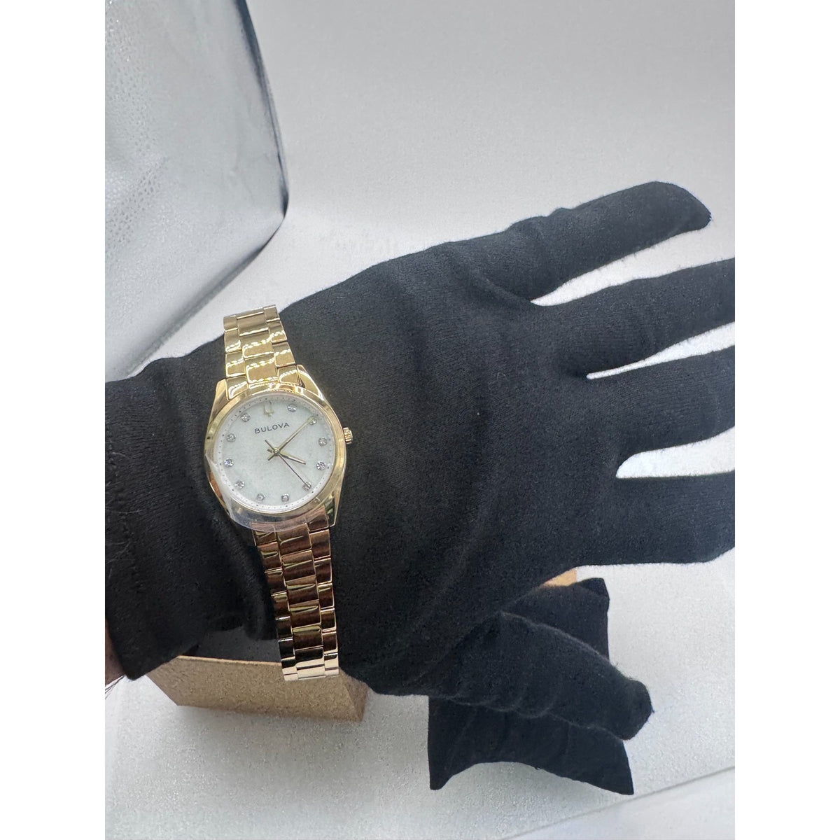 Bulova Surveyor Women's MOP Diamond Dial Gold-Tone Quartz Watch 97P172