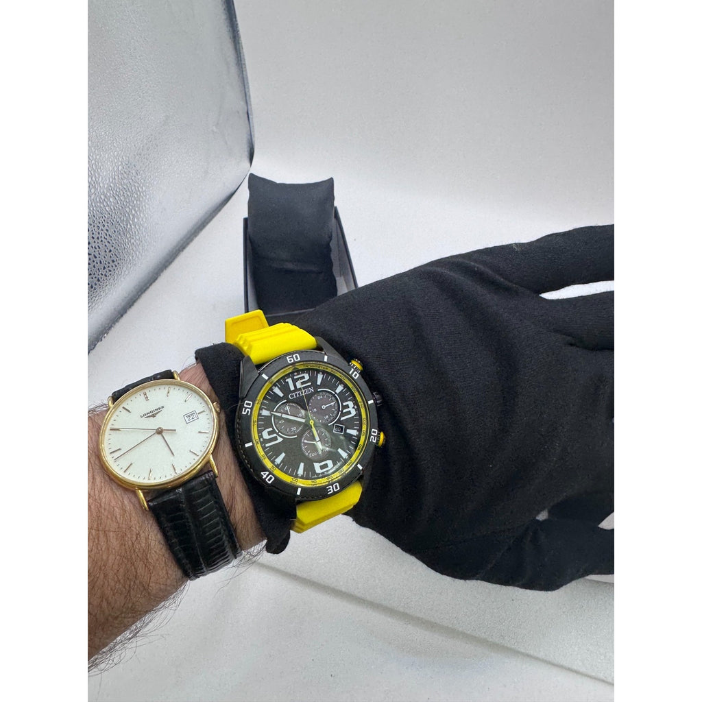 Citizen Eco-Drive Men's Brycen Black Dial Yellow Silicone Band Watch AT2585-08E