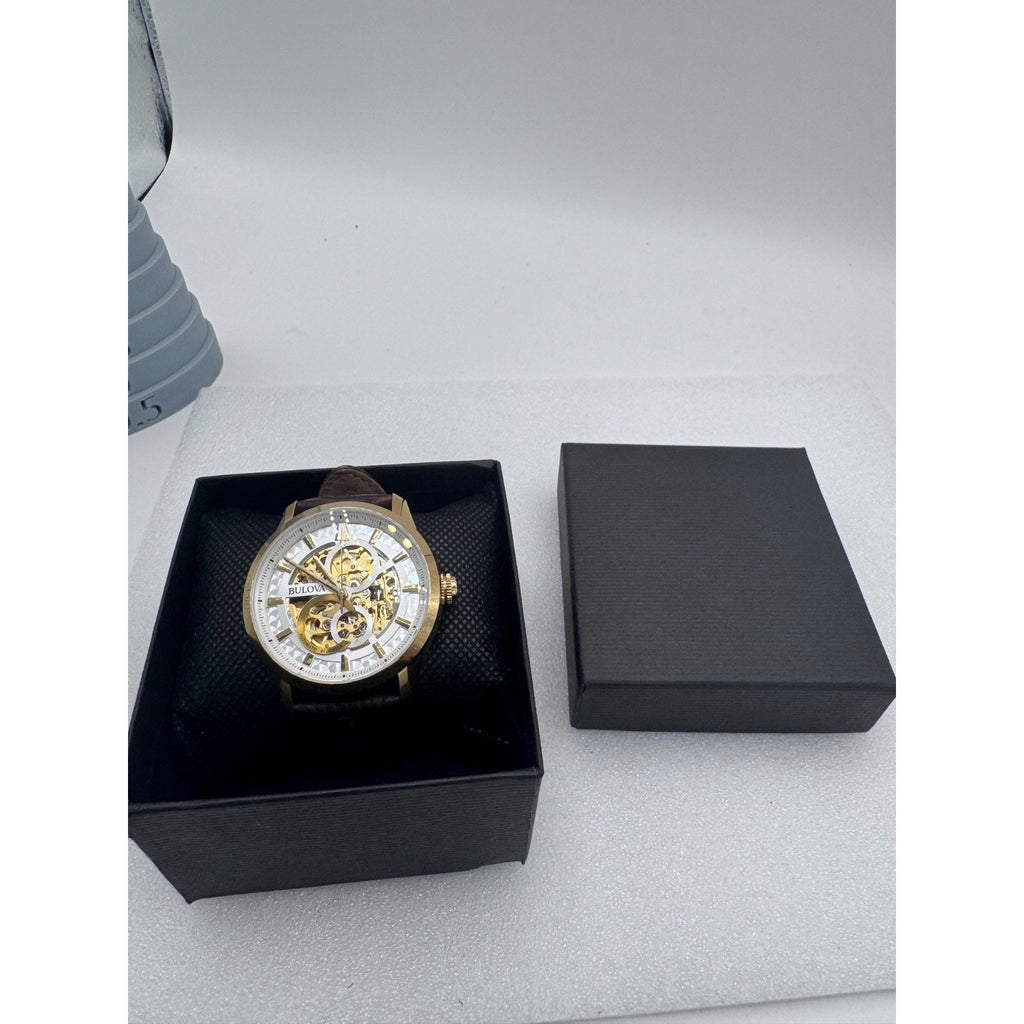 BULOVA Sutton Automatic Gold Tone Skeleton Unisex Watch NEW W IMPERF