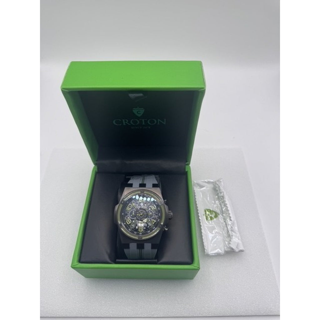 Croton Skeleton Chronograph Style Watch – Neon Accents – Brand New w/ Box