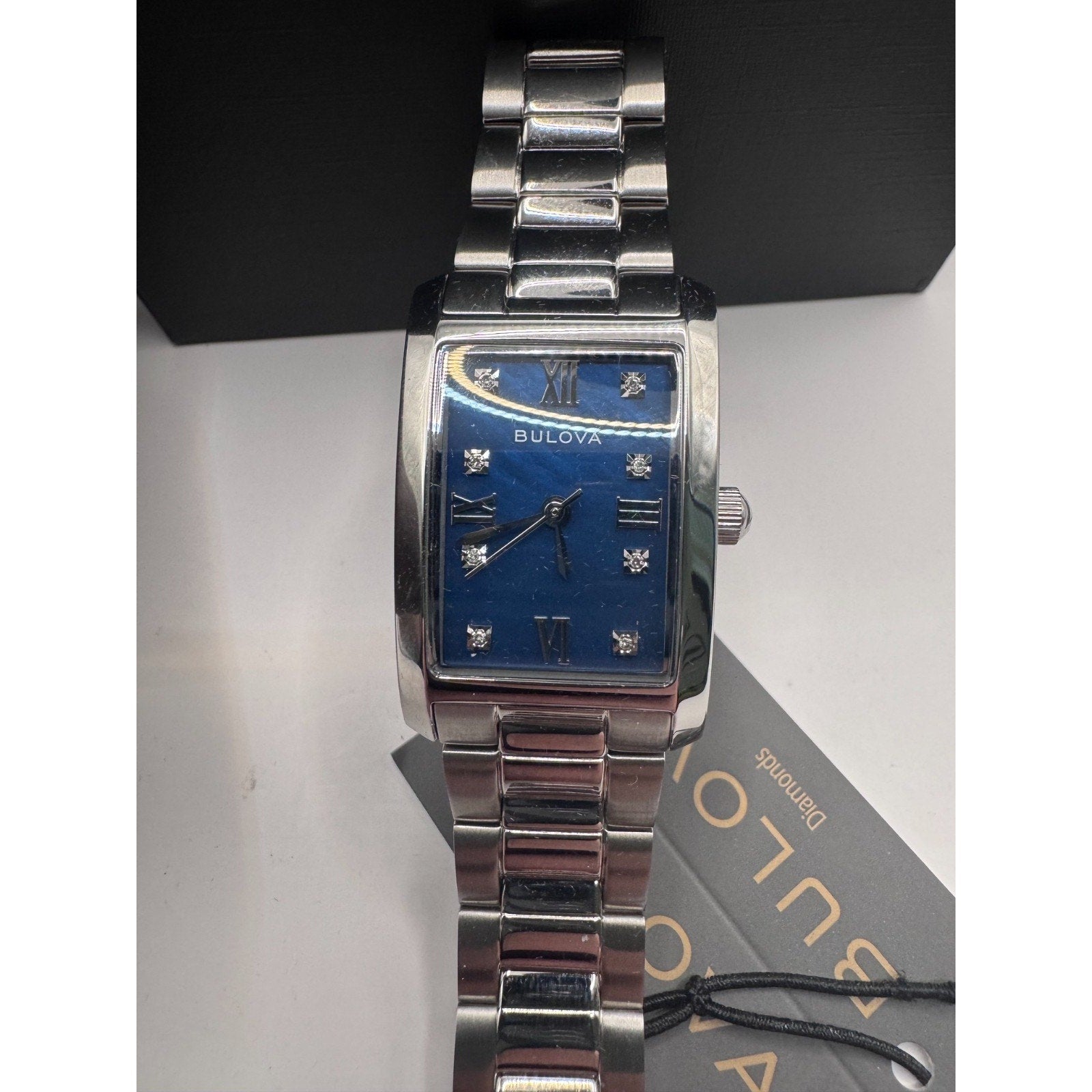 RARE Bulova Classic 96P262 Diamond Blue Dial Stainless Steel Women's Watch