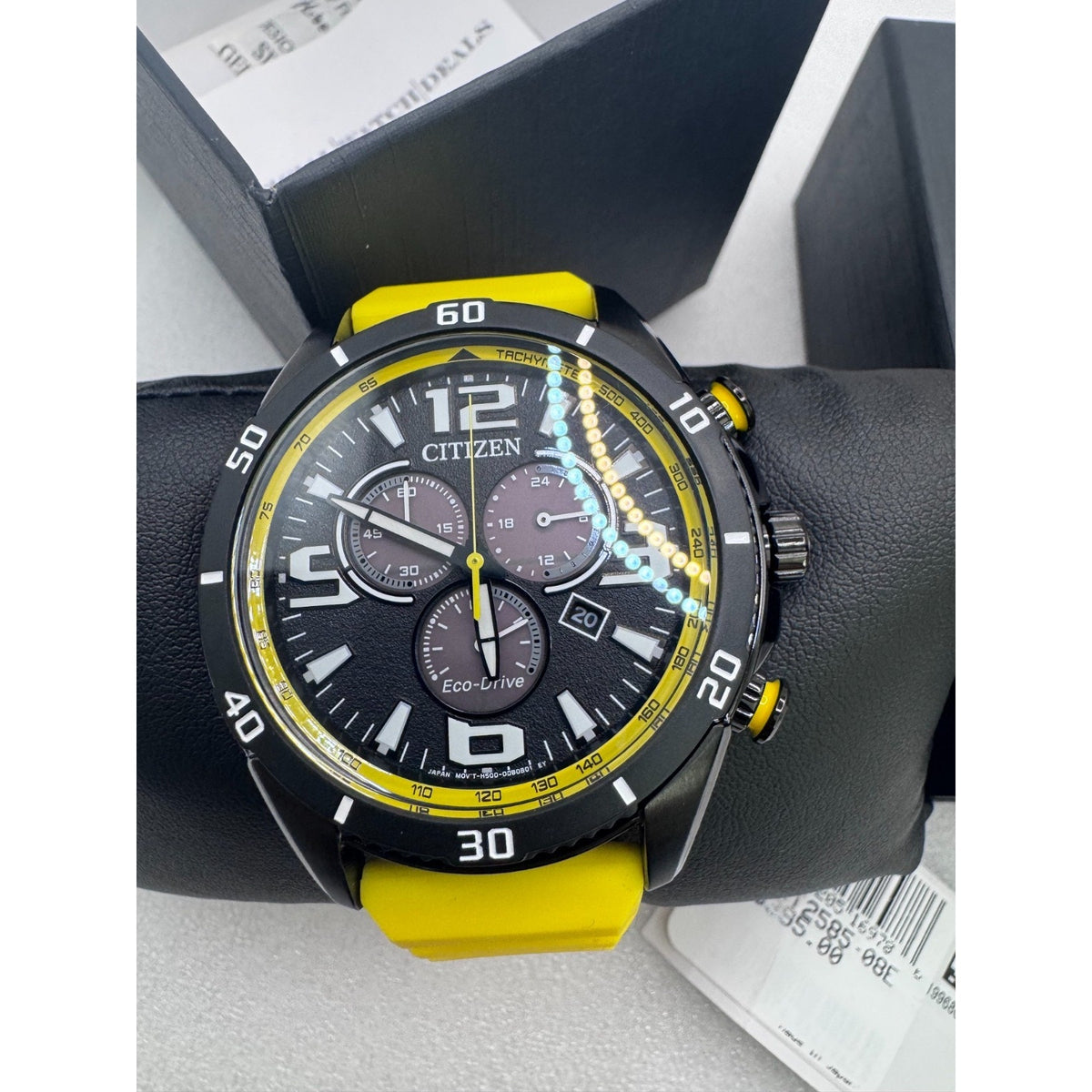 Citizen Eco-Drive Men's Brycen Black Dial Yellow Silicone Band Watch AT2585-08E
