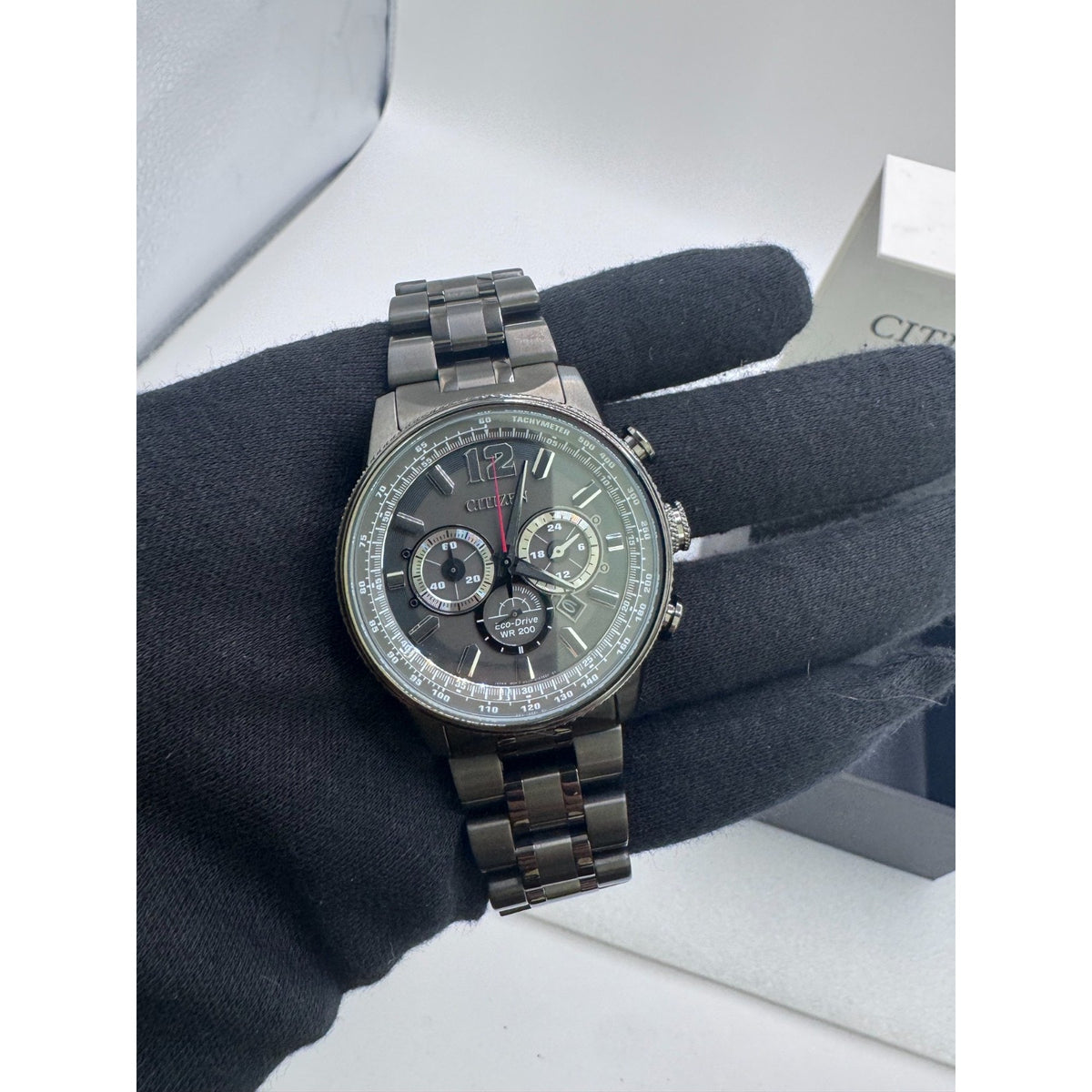 Citizen Eco Drive Men's Nighthawk Chronograph Grey Watch CA4377-53H $575 RETAIL