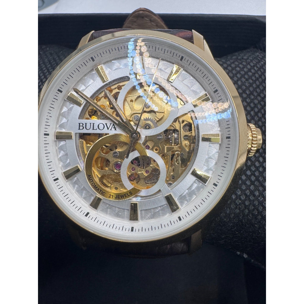 BULOVA Sutton Automatic Gold Tone Skeleton Unisex Watch NEW W IMPERF