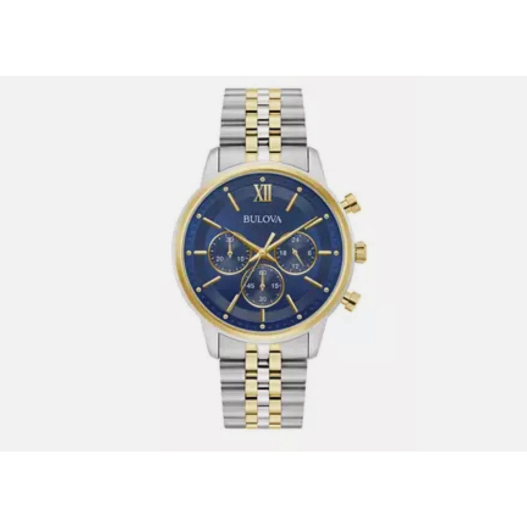 $425 Classic Bulova Chronograph Gold Two Tone 41mm Bracelet Watch 98A274