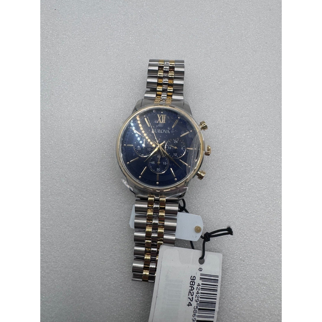 $425 Classic Bulova Chronograph Gold Two Tone 41mm Bracelet Watch 98A274