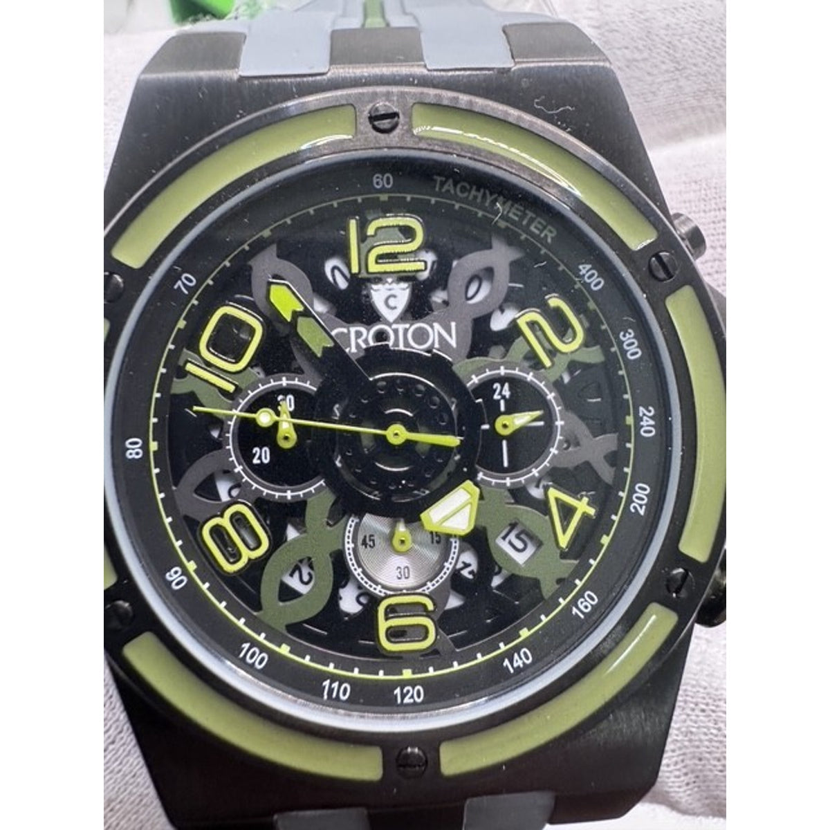 Croton Skeleton Chronograph Style Watch – Neon Accents – Brand New w/ Box