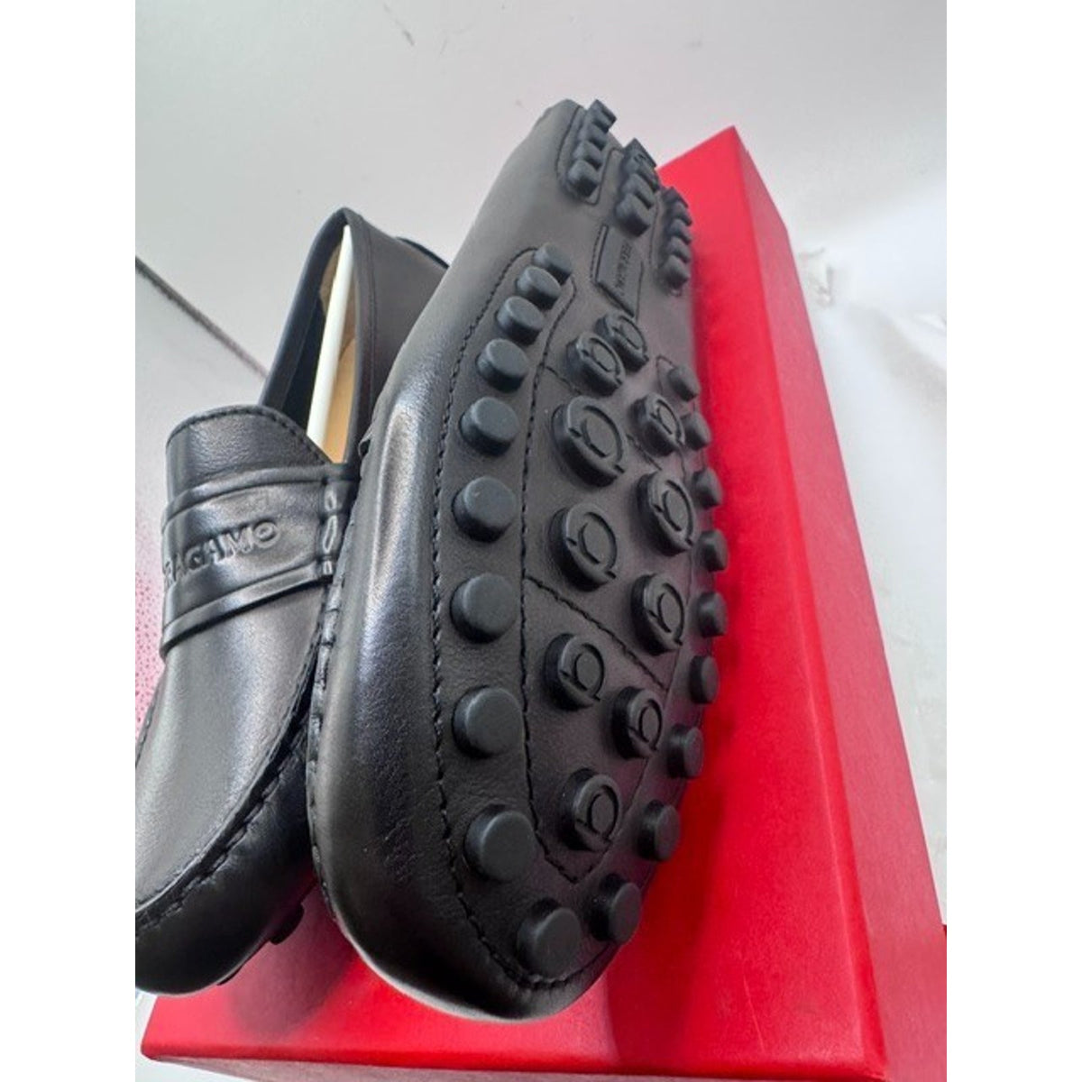 Salvatore Ferragamo Iside Driver Loafer Black Biscotto Calf Women's 8 C Medium