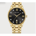 Bulova Surveyor Diamonds Quartz Black Dial Gold Tone Steel Men's Watch 97D108