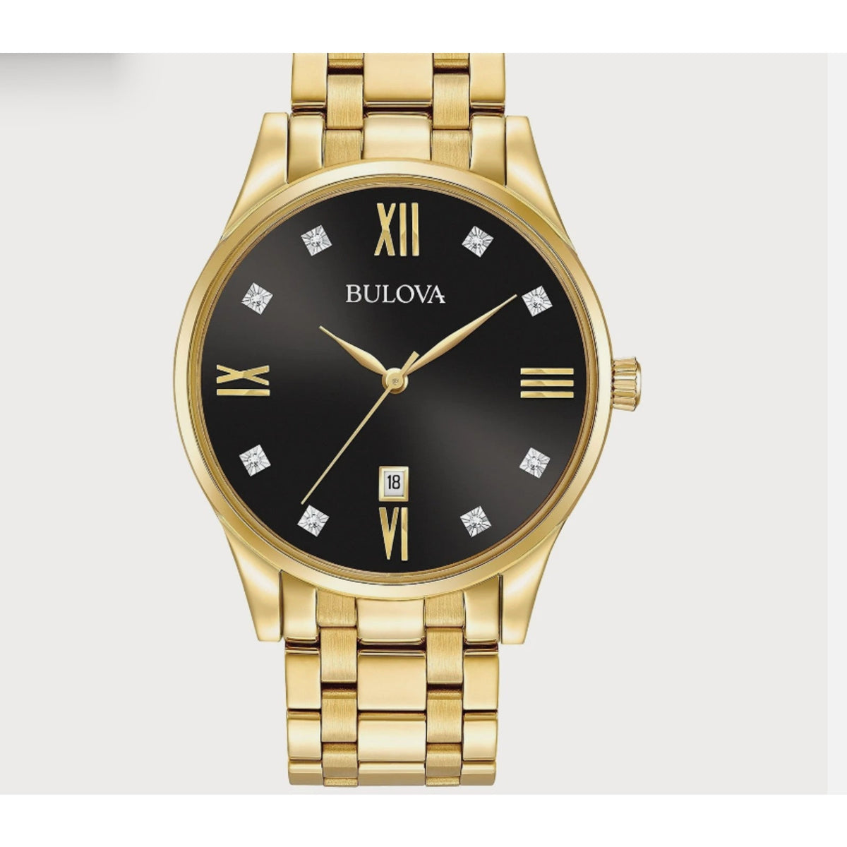 Bulova Surveyor Diamonds Quartz Black Dial Gold Tone Steel Men's Watch 97D108