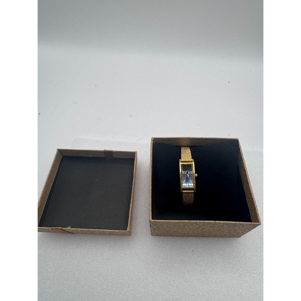 Citizen Fio Eco-Drive Rectangle Gold Tone Black Dial Womens Watch EG7128-59E
