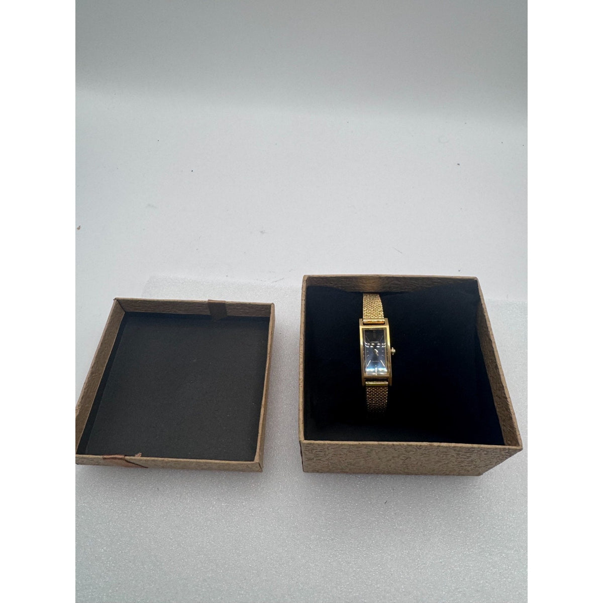 Citizen Fio Eco-Drive Rectangle Gold Tone Black Dial Womens Watch EG7128-59E