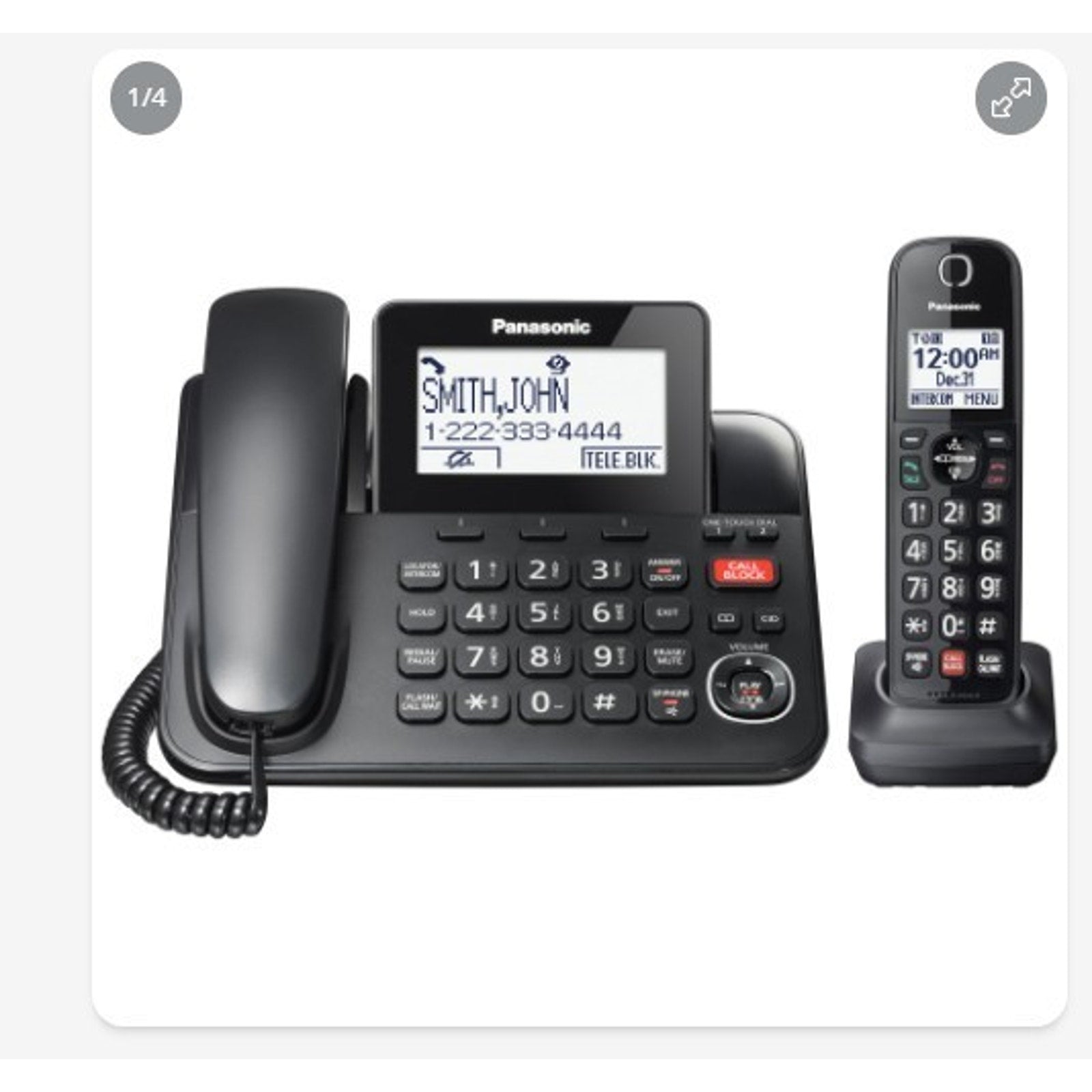 NEW Panasonic KX-TGF850B Corded Cordless Phone Call Block Answering System Black