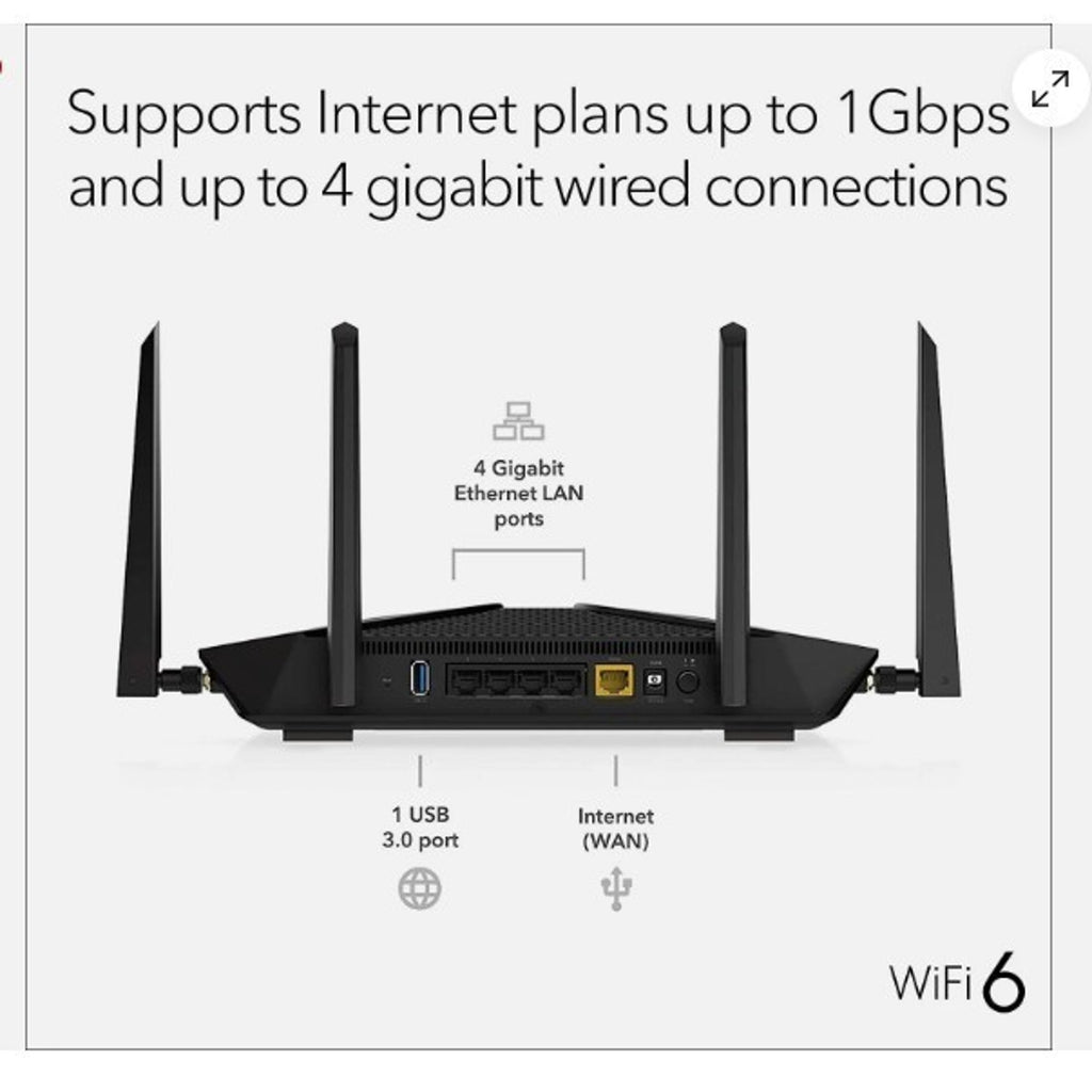 NETGEAR Nighthawk AX6 6-Stream AX5400 WiFi 6 Dual-Band Router Black RAX50-100NAS