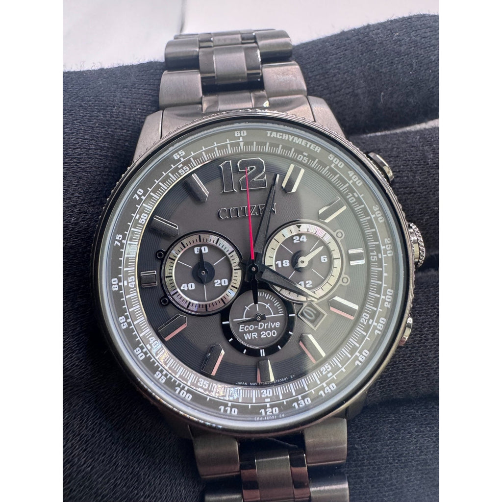 Citizen Eco Drive Men's Nighthawk Chronograph Grey Watch CA4377-53H $575 RETAIL