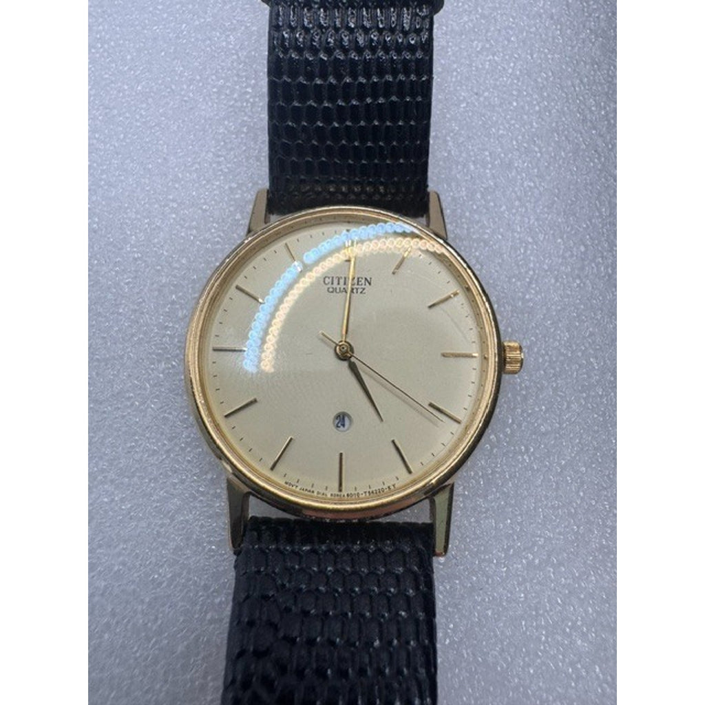 Vintage Mens Citizen Quick Set, Date at Six 6010 T15553 Quartz Japan Wrist Watch