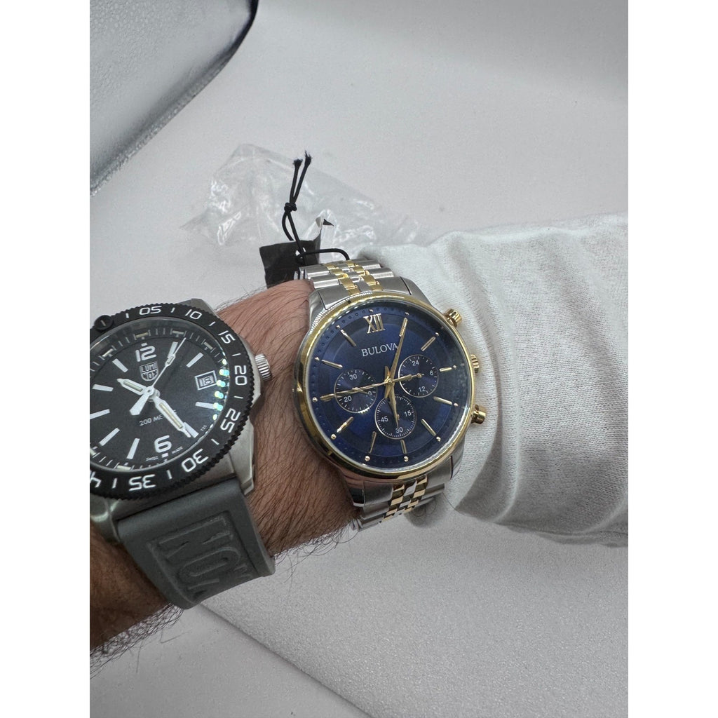 $425 Classic Bulova Chronograph Gold Two Tone 41mm Bracelet Watch 98A274