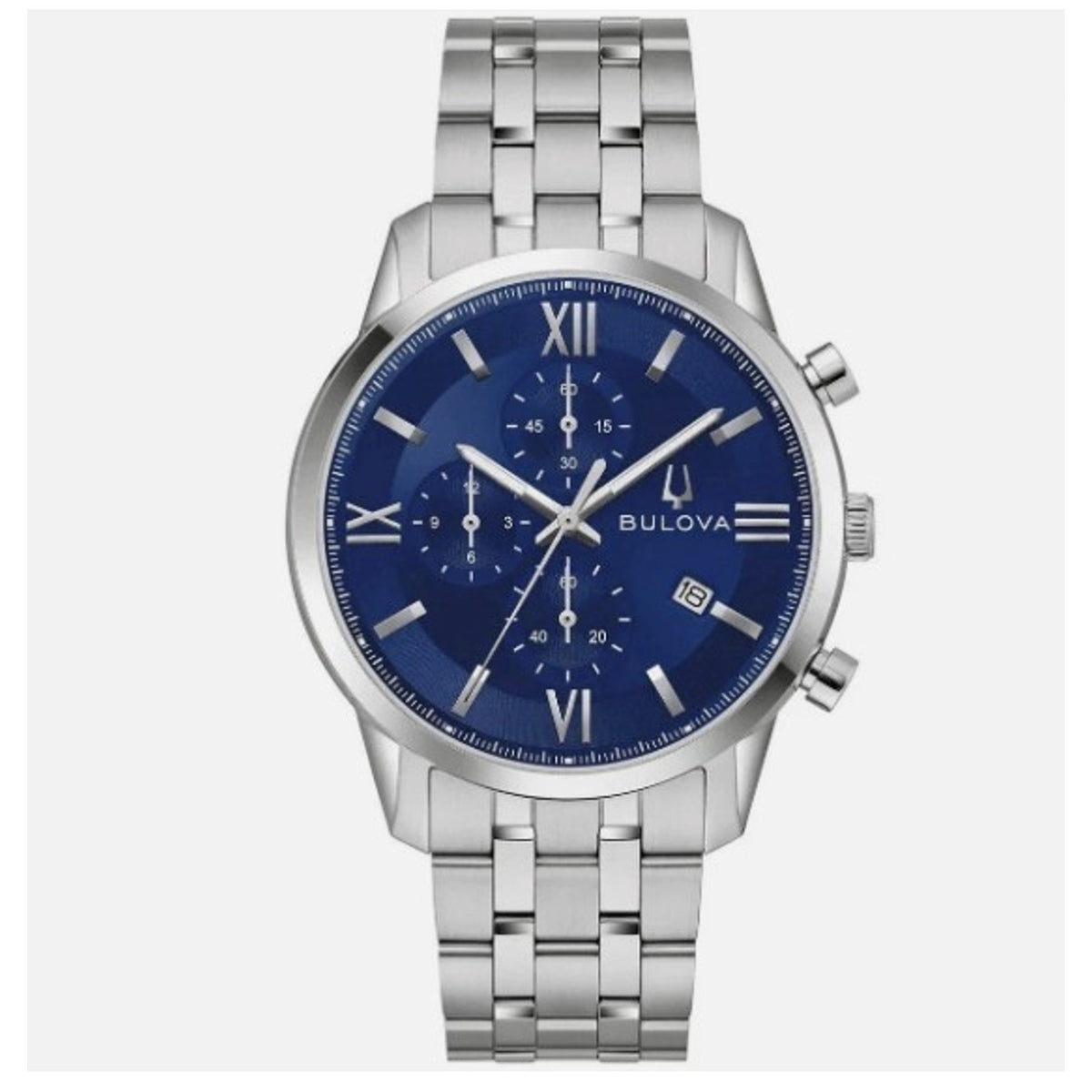 Bulova Sutton Chronograph Blue Dial Stainless Steel Men's 41mm Watch 96B476
