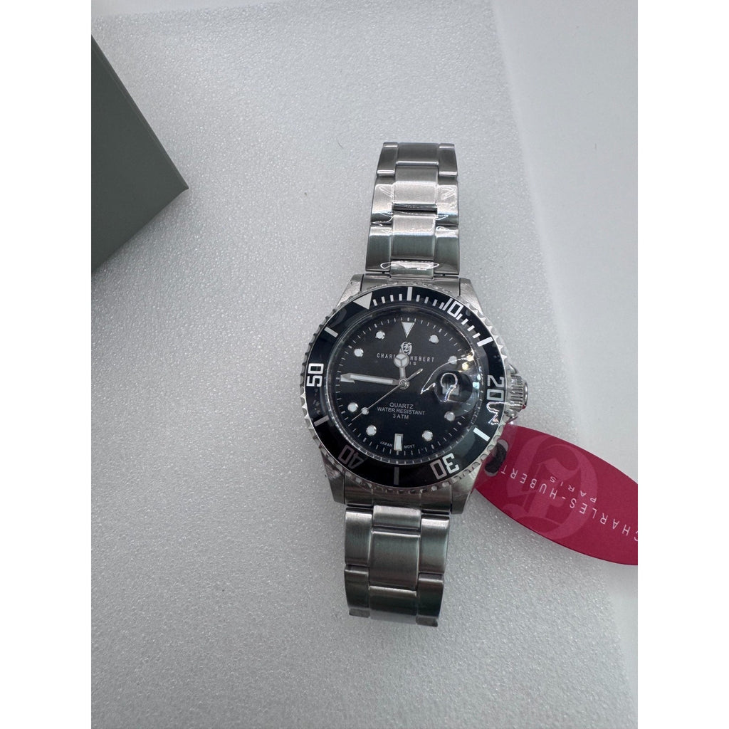 Charles-Hubert Black Diver Paris Mens Stainless Steel Quartz Watch #3661
