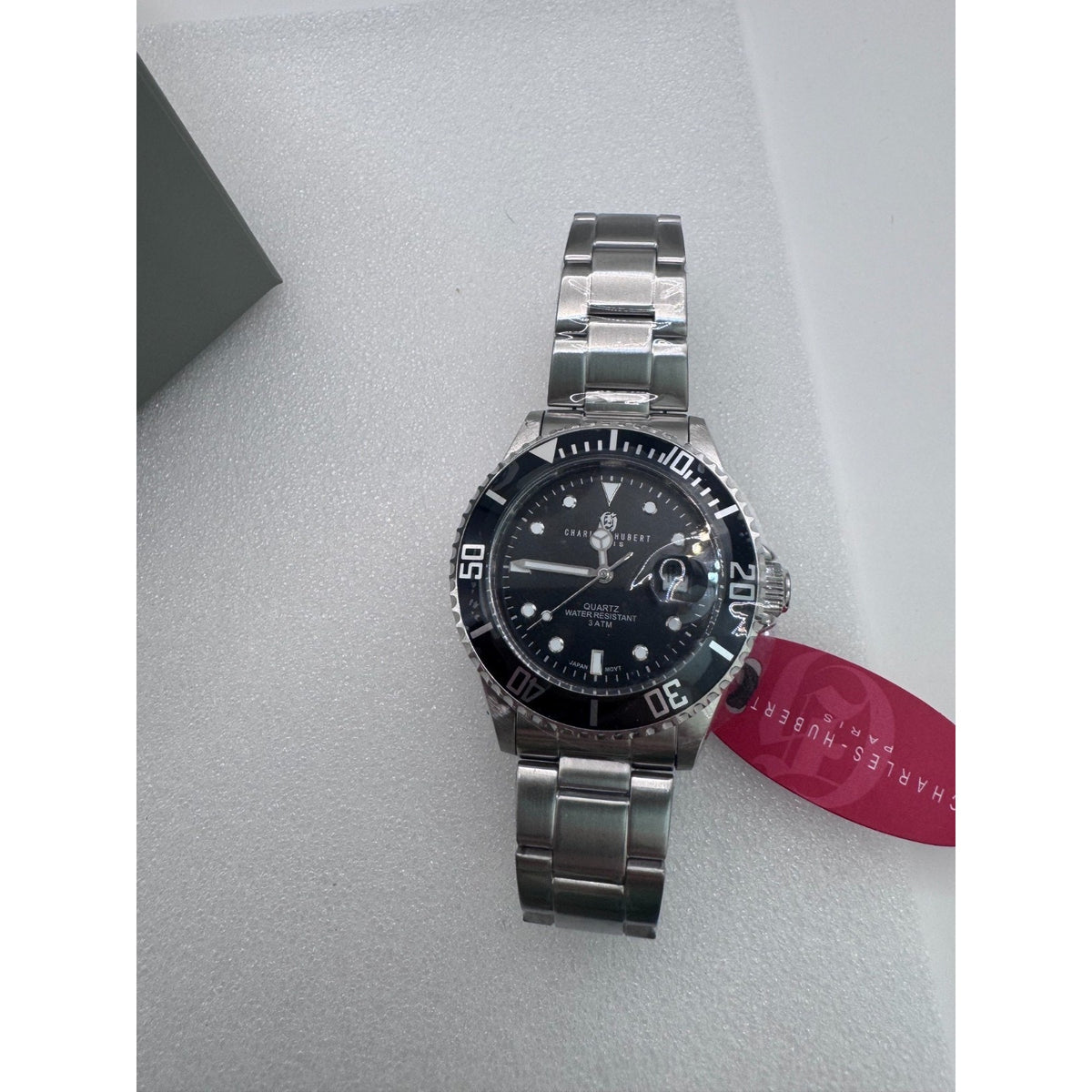 Charles-Hubert Black Diver Paris Mens Stainless Steel Quartz Watch #3661