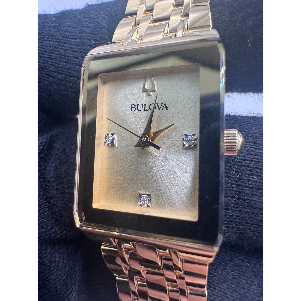 Bulova Modern Store Display Women's Gold Tone Gemmed Quartz Watch 97P140