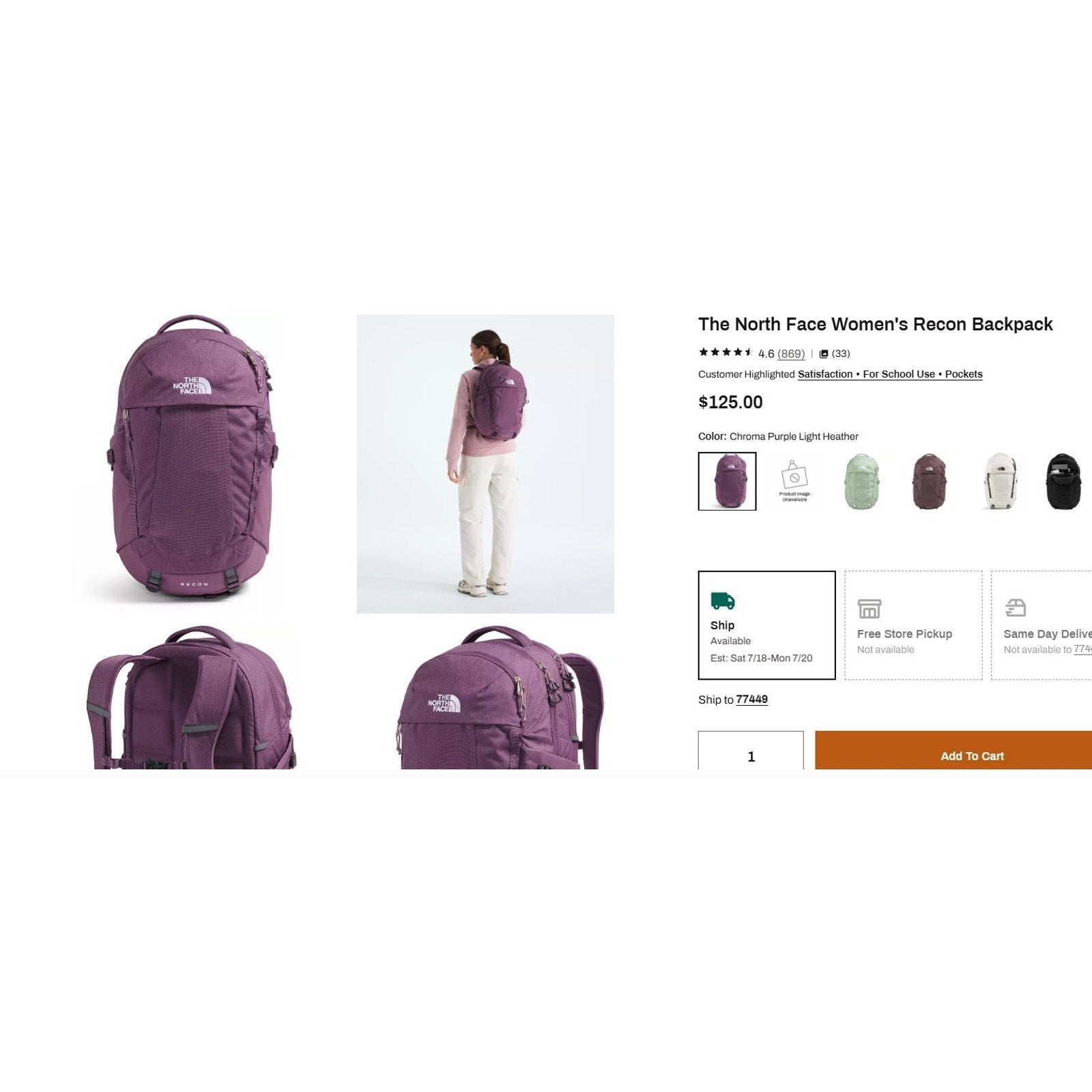 NEW The North Face Women's Recon Everyday One Size, Purple w TAGS