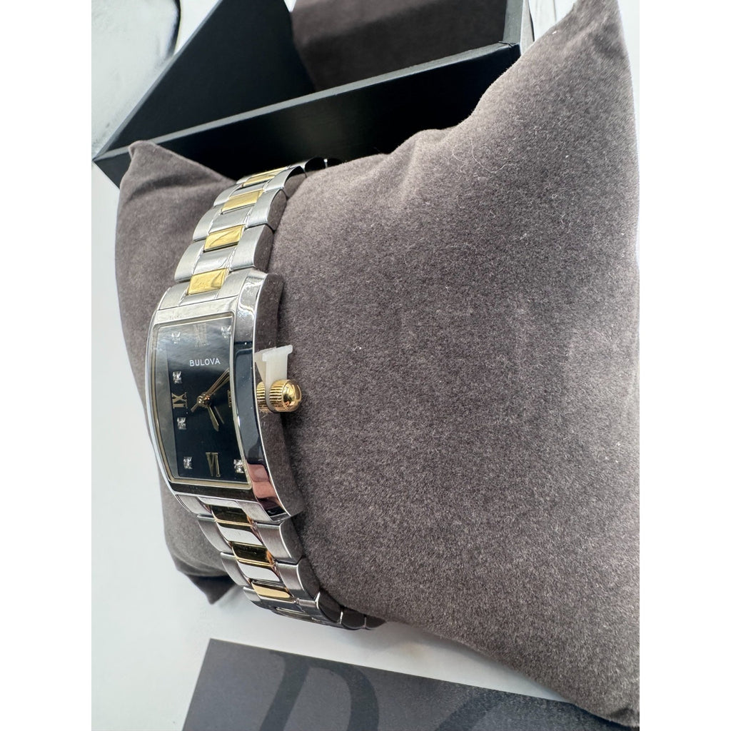 Bulova Classic 98P230 Black Dial Diamond Two Tone Stainless Steel Watch - NIB