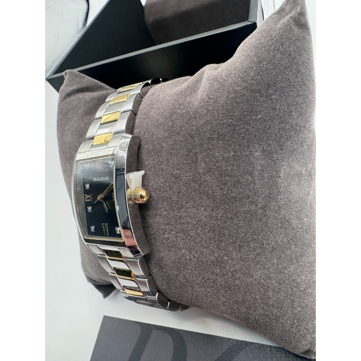 Bulova Classic 98P230 Black Dial Diamond Two Tone Stainless Steel Watch - NIB
