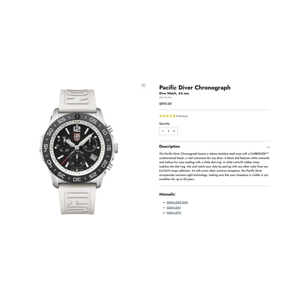 New Luminox XS.3141 Pacific Diver Ripple Black Dial Rubber Men's Watch MSRP $895