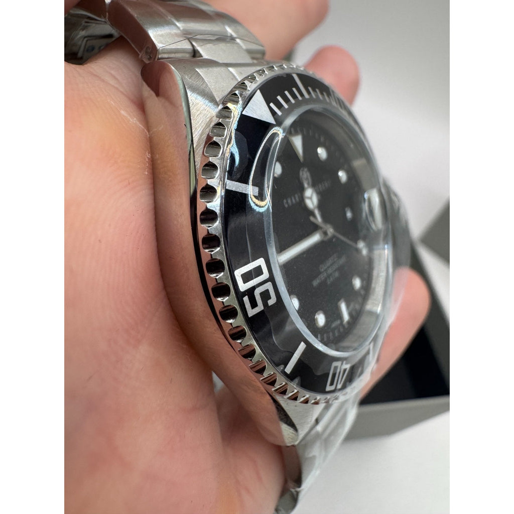 Charles-Hubert Black Diver Paris Mens Stainless Steel Quartz Watch #3661