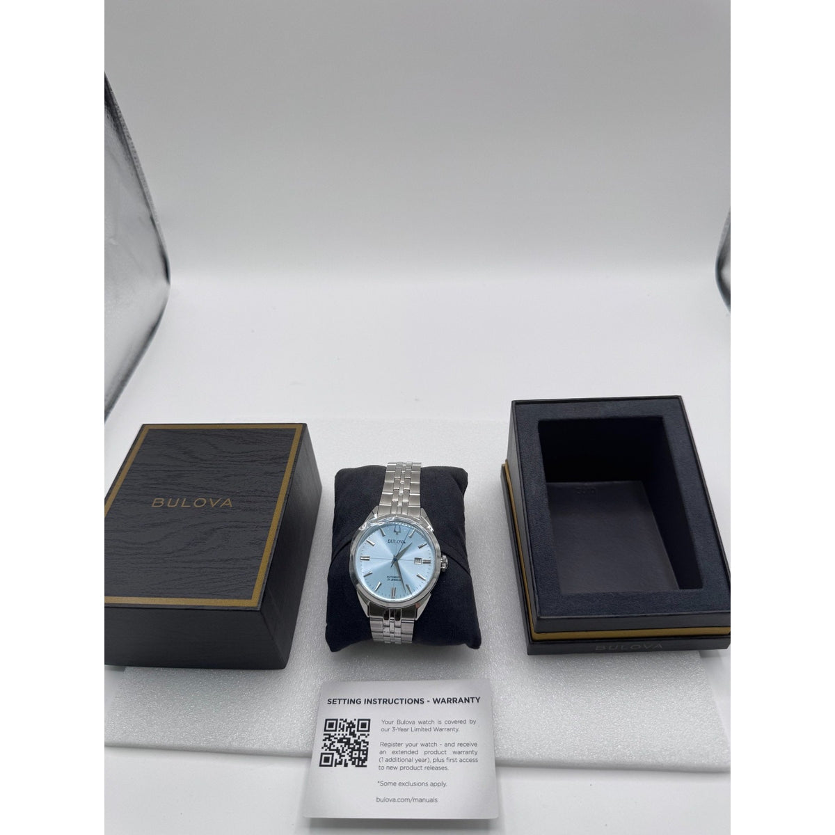 NEW Bulova Sutton Stainless Steel Light Blue Dial Men's Automatic Watch, 41mm