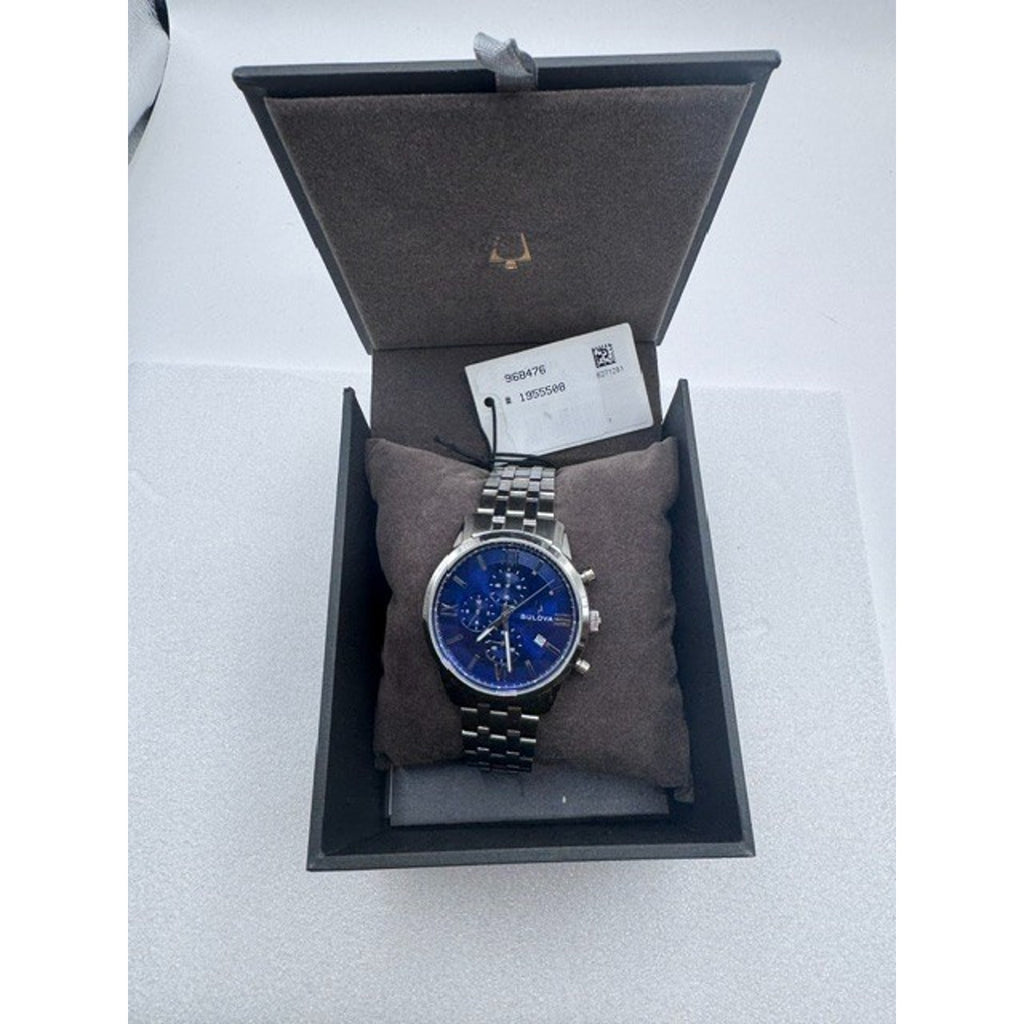 Bulova Sutton Chronograph Blue Dial Stainless Steel Men's 41mm Watch 96B476