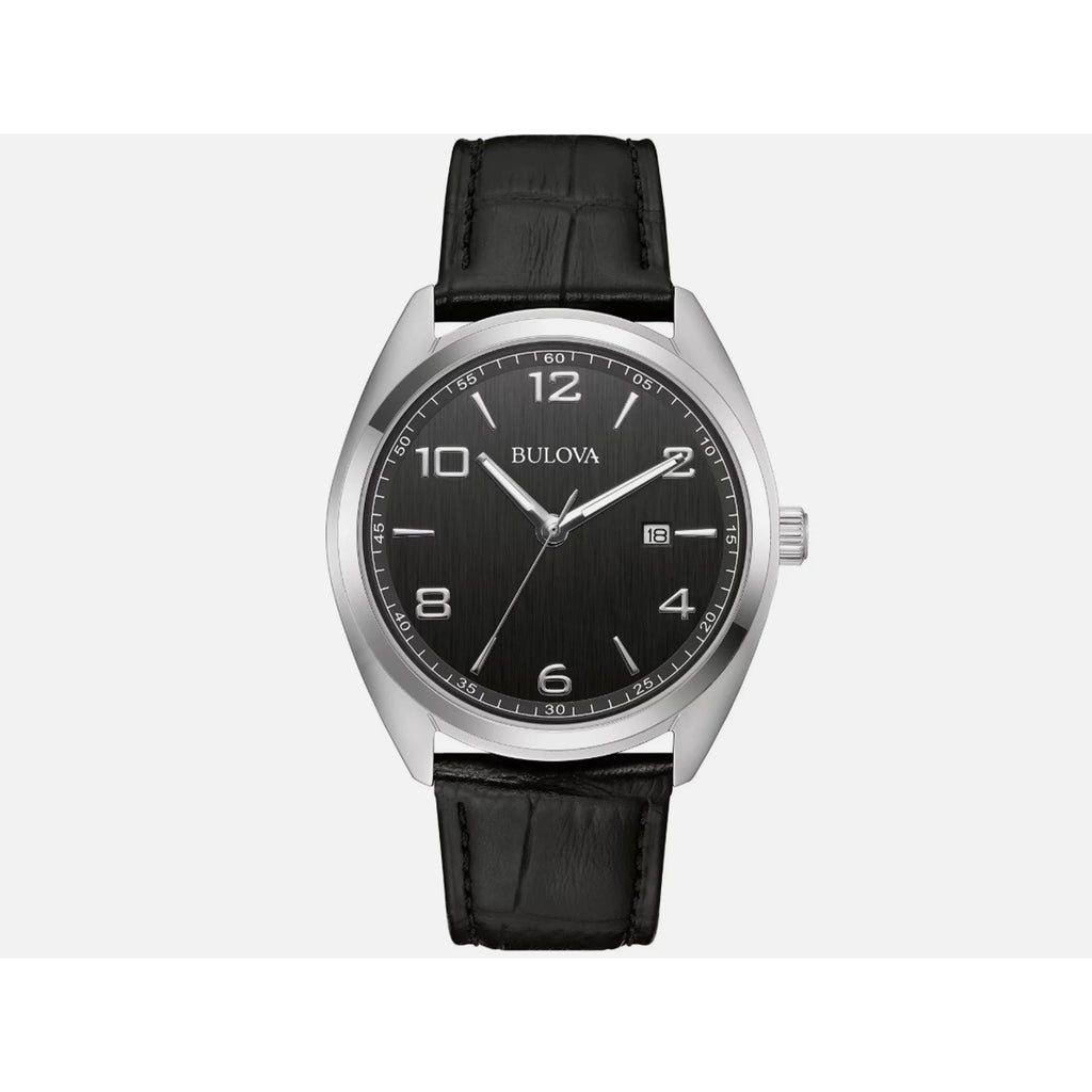 Bulova Men's Classic Date Indicator Quartz Black Leather Watch 42MM 96B453 NEW