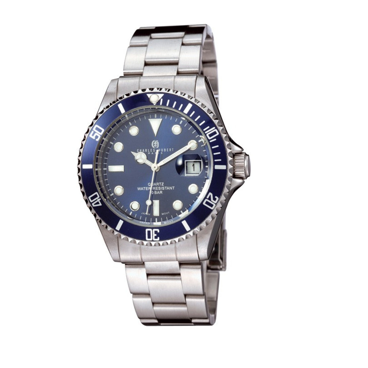 Charles-Hubert Blue Diver Paris Mens Stainless Steel Quartz Watch #3812