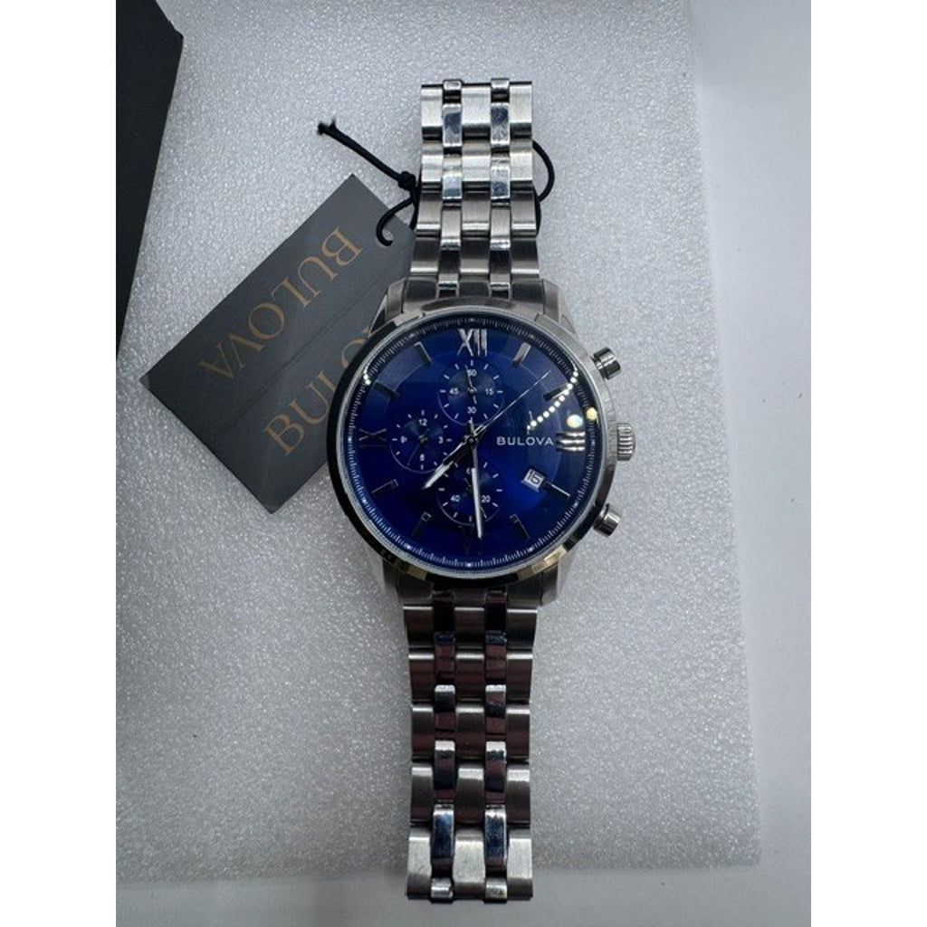 Bulova Sutton Chronograph Blue Dial Stainless Steel Men's 41mm Watch 96B476