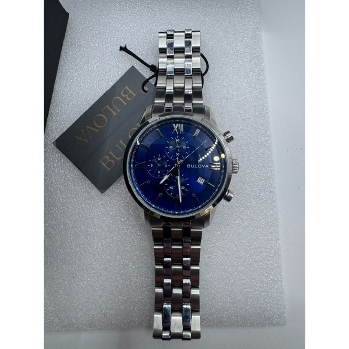 Bulova Sutton Chronograph Blue Dial Stainless Steel Men's 41mm Watch 96B476