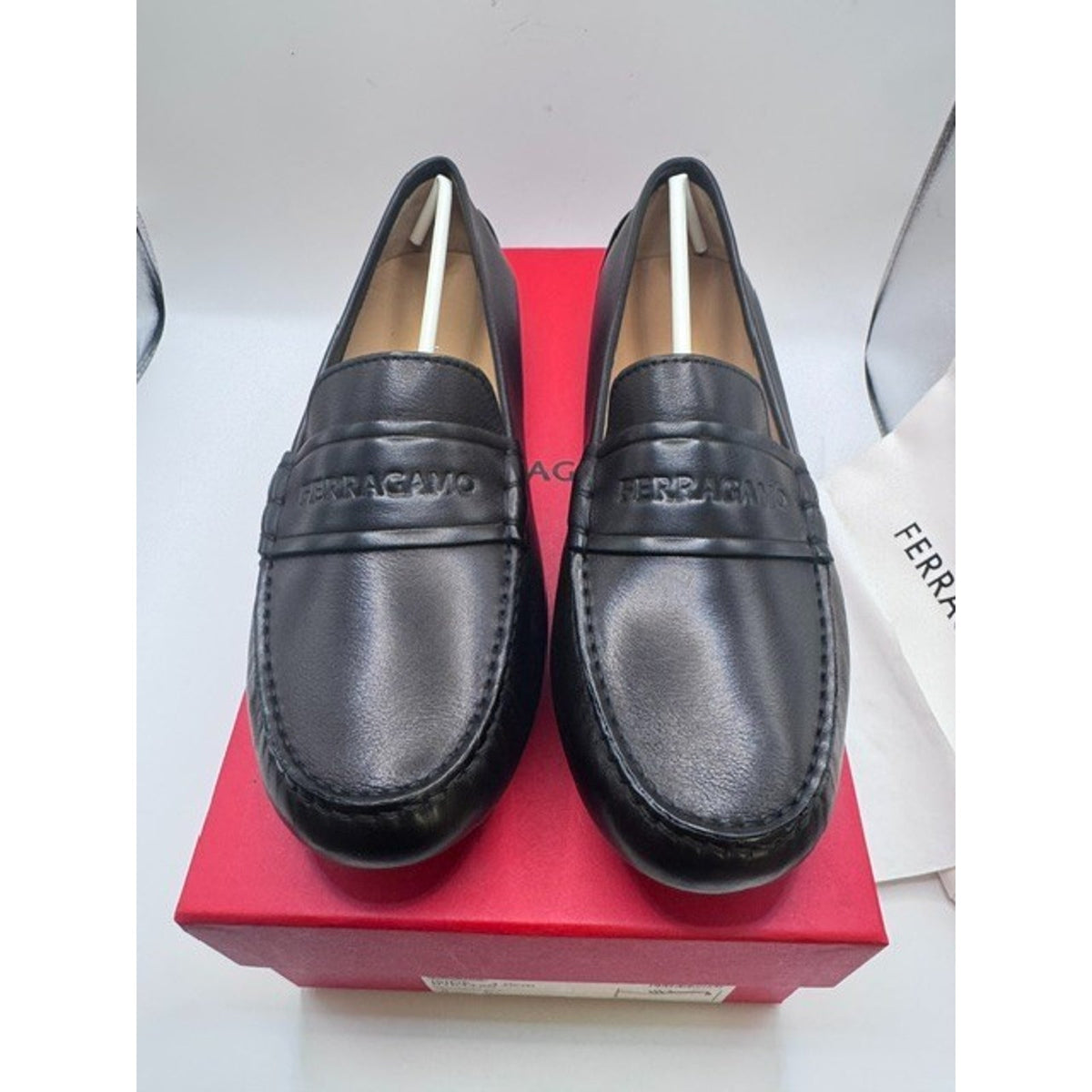 Salvatore Ferragamo Iside Driver Loafer Black Biscotto Calf Women's 8 C Medium