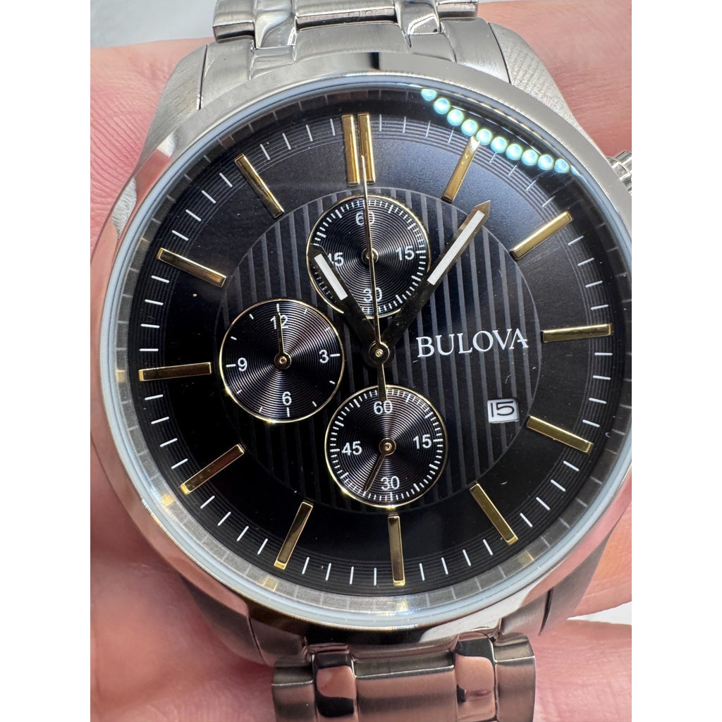 Bulova Men's Chronograph Date Silver Stainless Steel Quartz Watch 43MM 96B305