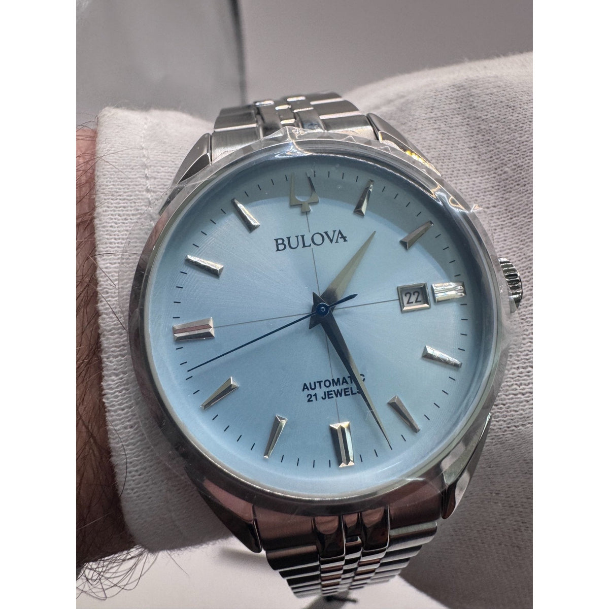 NEW Bulova Sutton Stainless Steel Light Blue Dial Men's Automatic Watch, 41mm