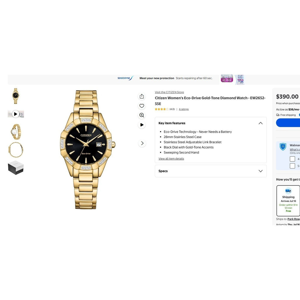 Citizen EW2652-55E Women's Eco-Drive Stainless Steel Black Dial Watch
