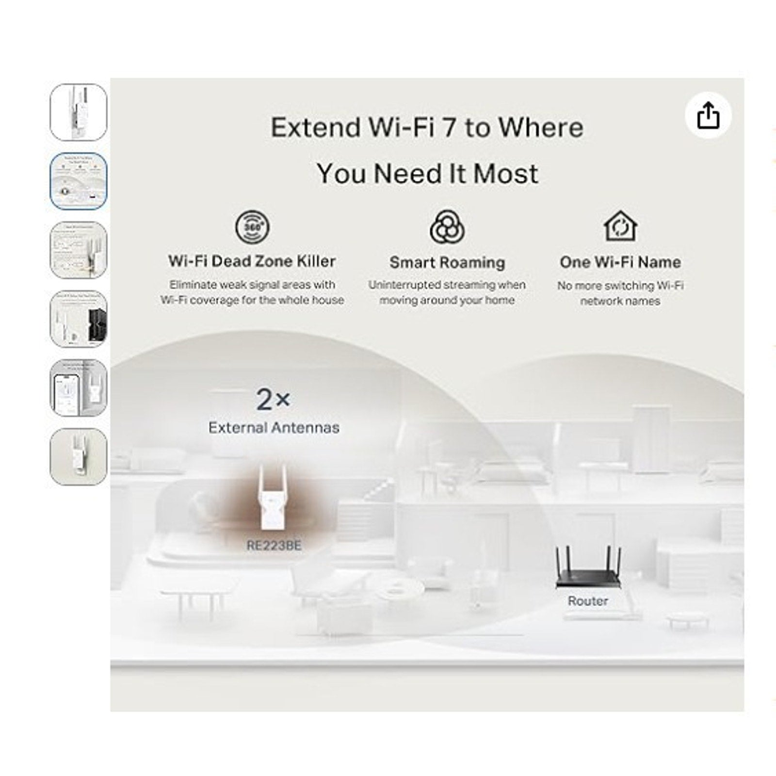 FACTORY SEALED TP-Link BE3200 Wi-Fi 7 Range Extender RE223BE w/Ethernet Port