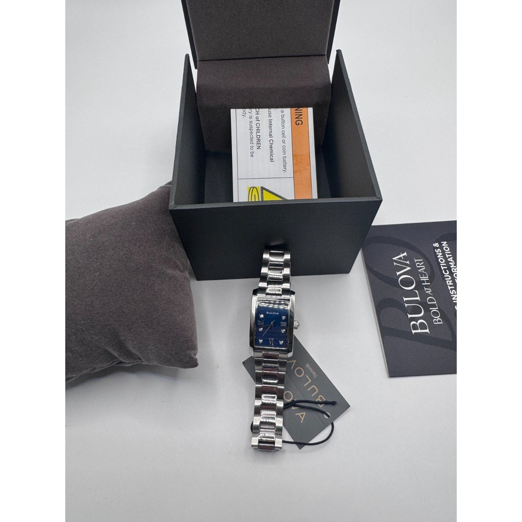 RARE Bulova Classic 96P262 Diamond Blue Dial Stainless Steel Women's Watch