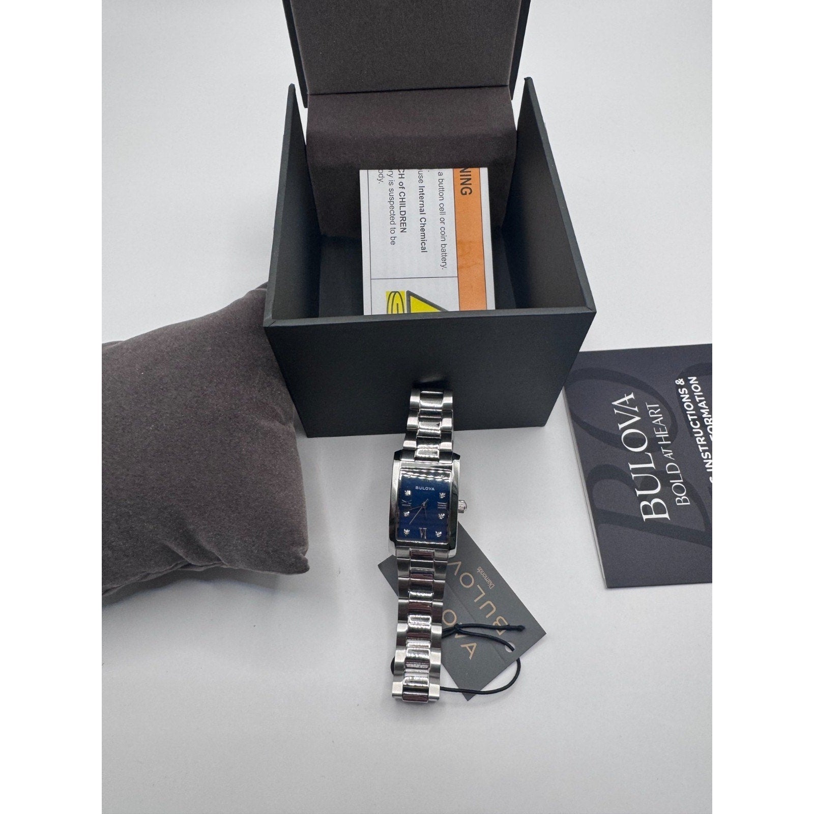 RARE Bulova Classic 96P262 Diamond Blue Dial Stainless Steel Women's Watch