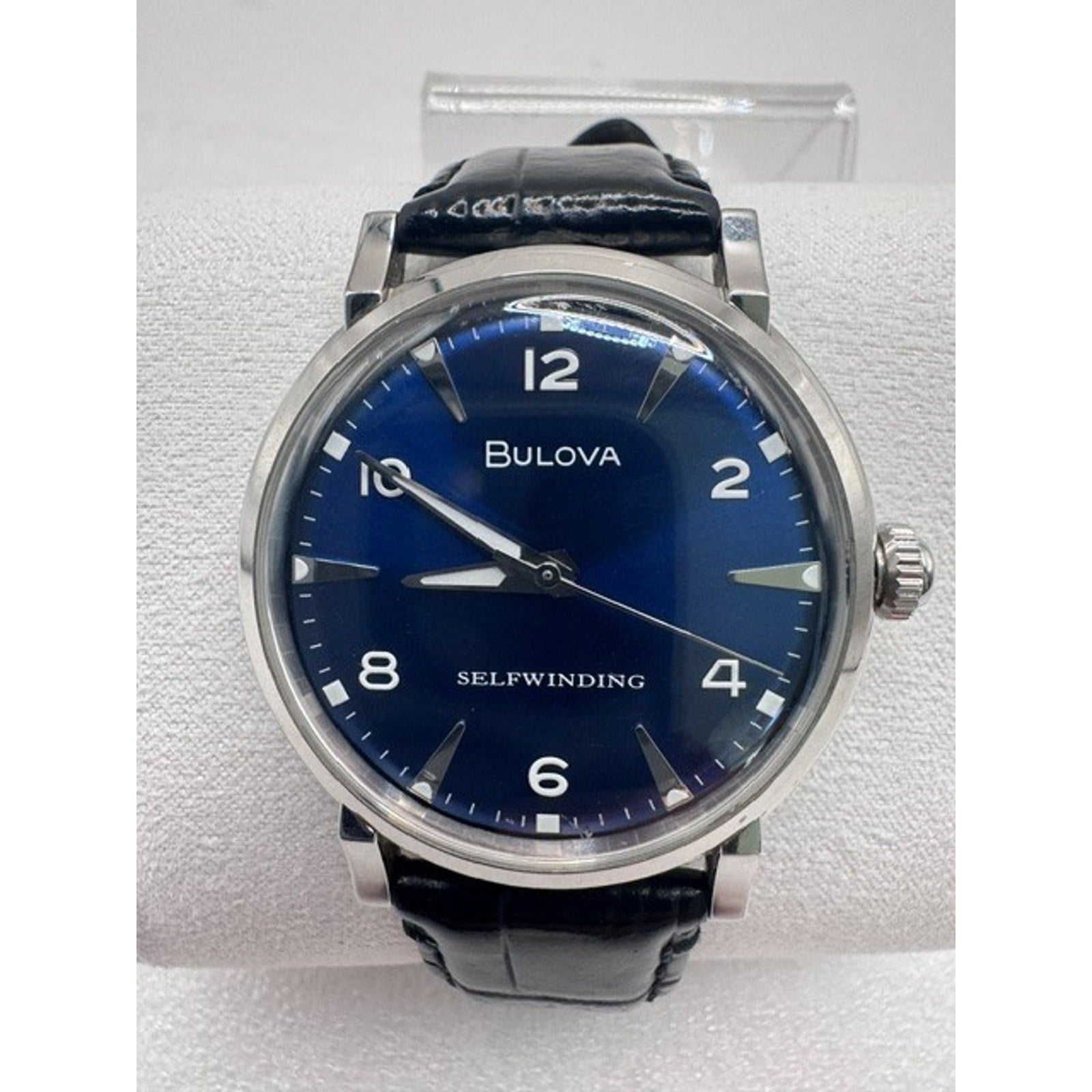 Bulova 96A242 Classic Automatic Blue Dial Leather Strap Selfwinding Watch $499