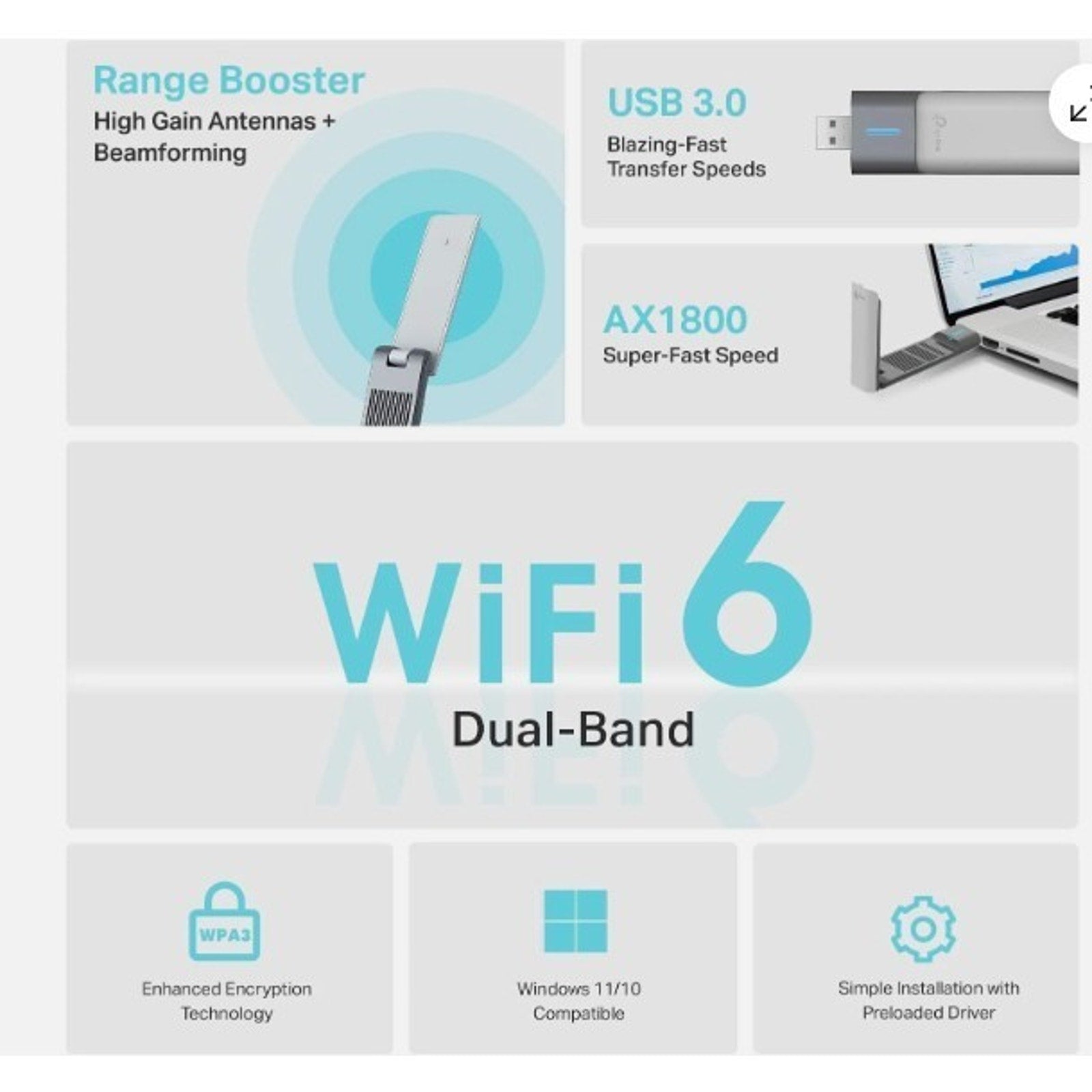 NEW Fast TP-Link AX1800 WiFi 6 USB Adapter for Desktop PC (Archer TX21UH)