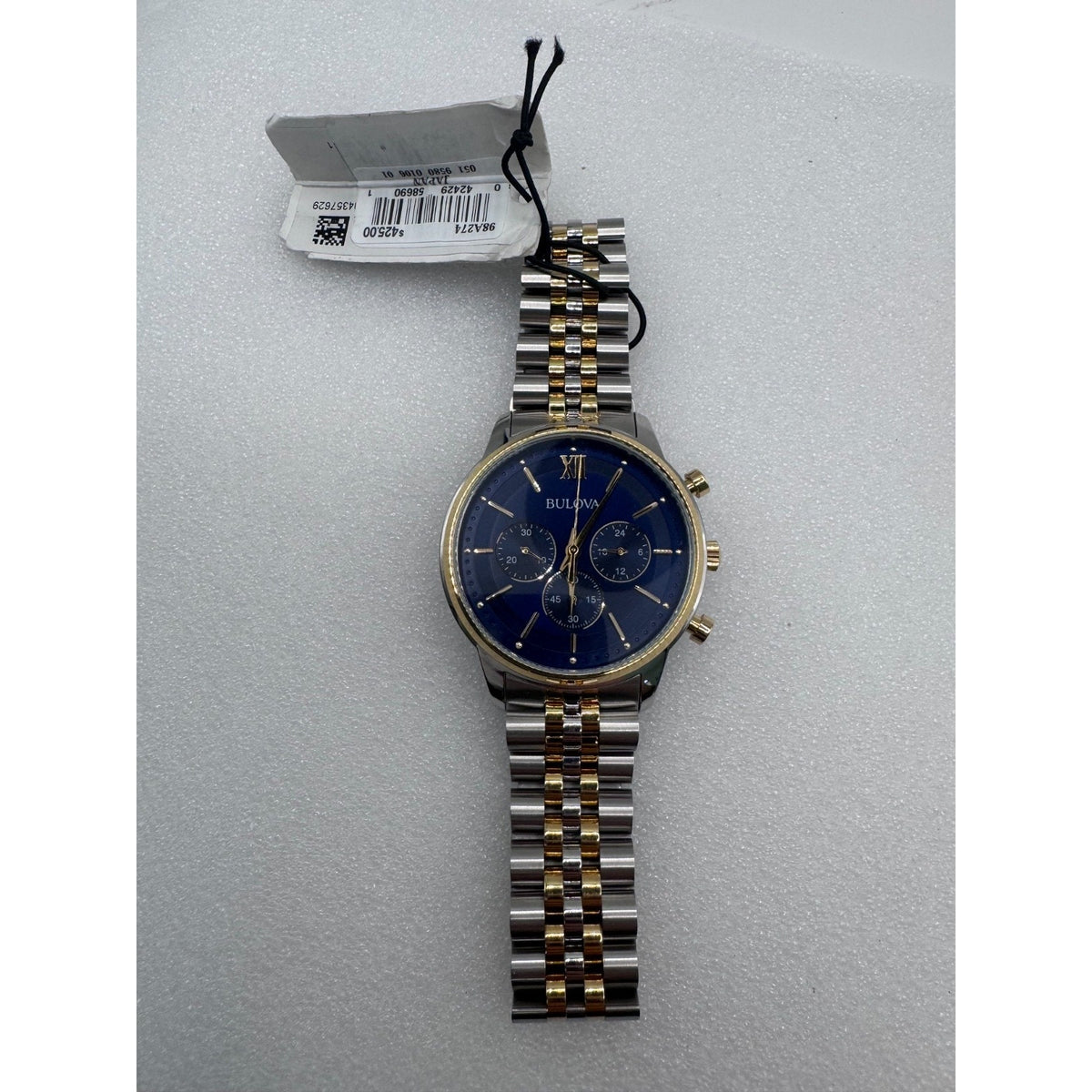$425 Classic Bulova Chronograph Gold Two Tone 41mm Bracelet Watch 98A274