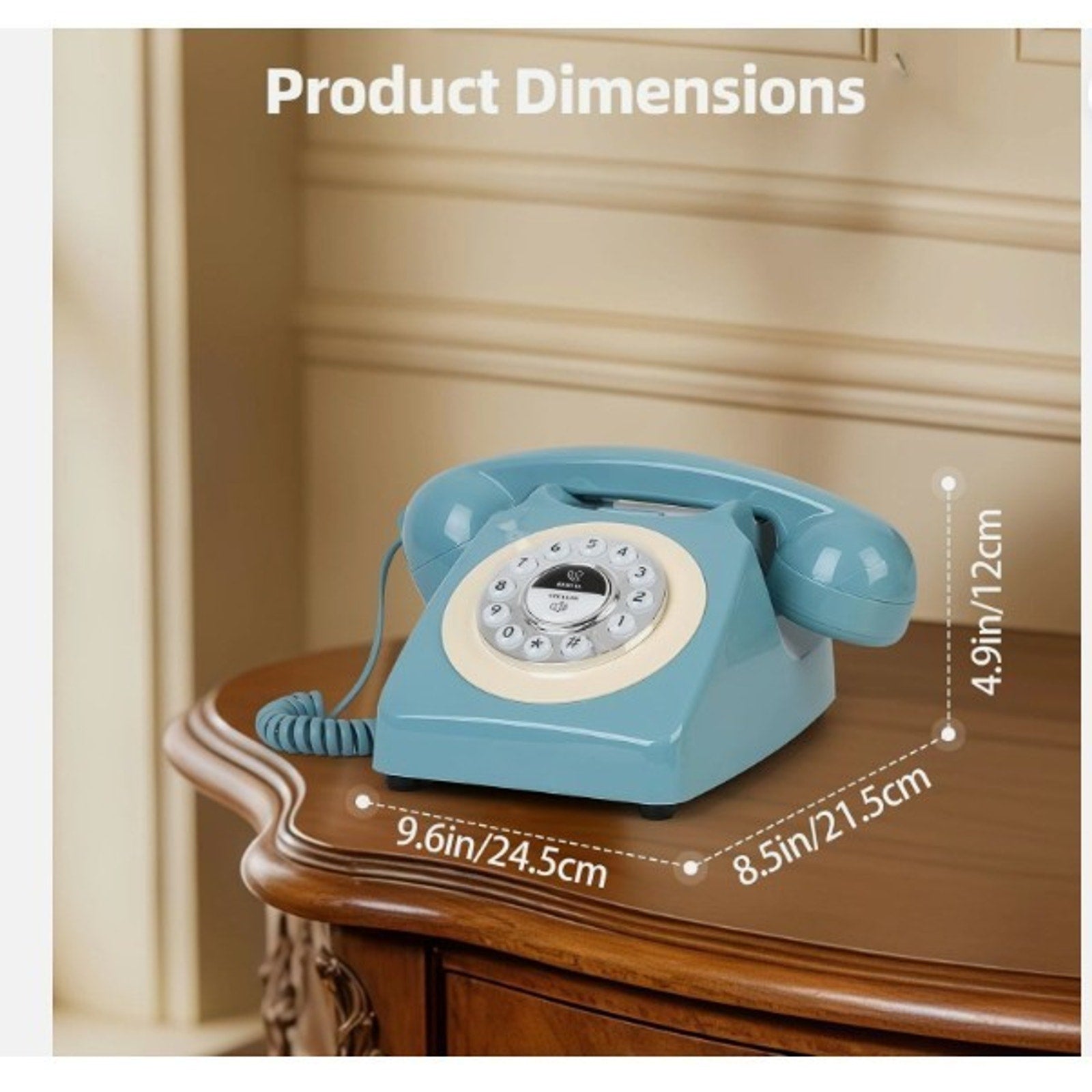 Retro Blue Bluetooth Landline Phone, Mid-Century Style Desk Telephone with Class
