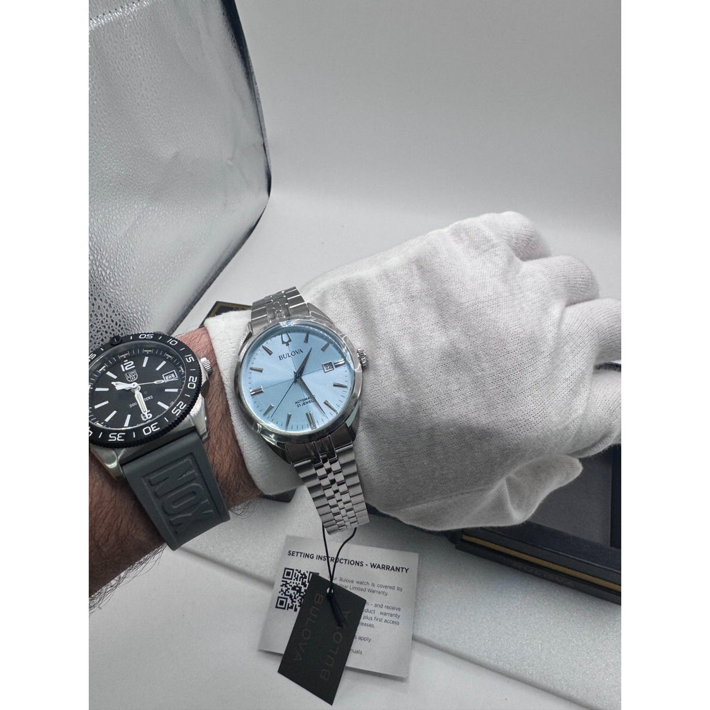 NEW Bulova Sutton Stainless Steel Light Blue Dial Men's Automatic Watch, 41mm