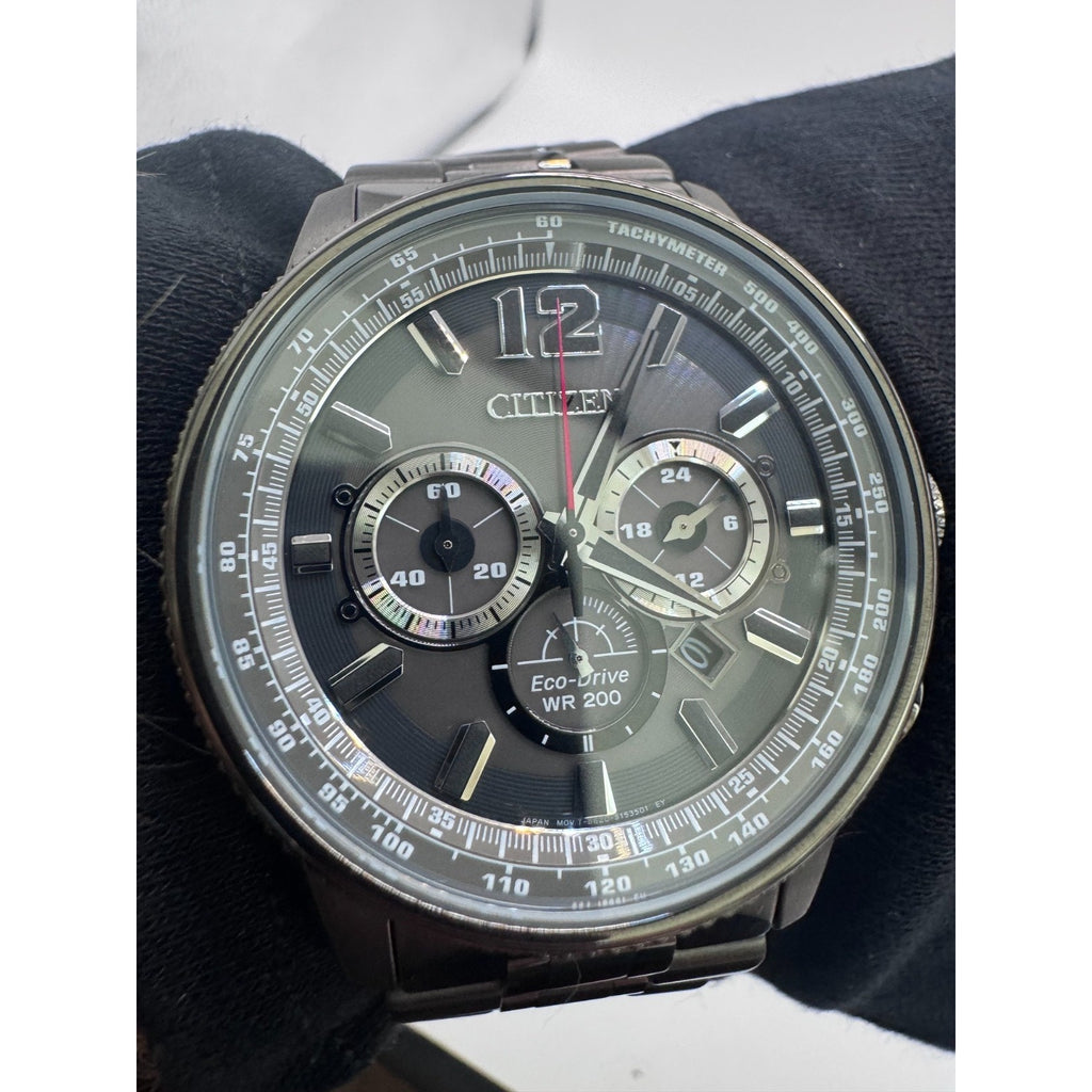 Citizen Eco Drive Men's Nighthawk Chronograph Grey Watch CA4377-53H $575 RETAIL