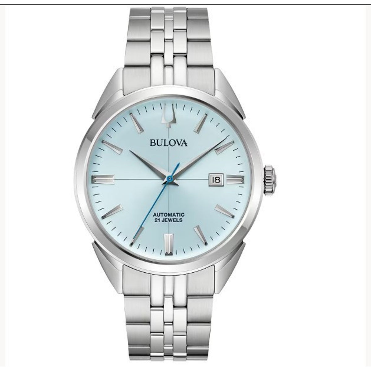 NEW Bulova Sutton Stainless Steel Light Blue Dial Men's Automatic Watch, 41mm
